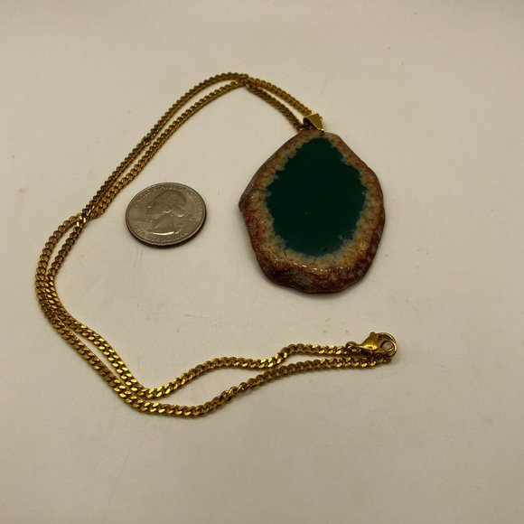 NEW Agate Gemstone Raw Edge AQUA Colored Gemstone + 20 in Golden Stainless Chain - Picture 8 of 12